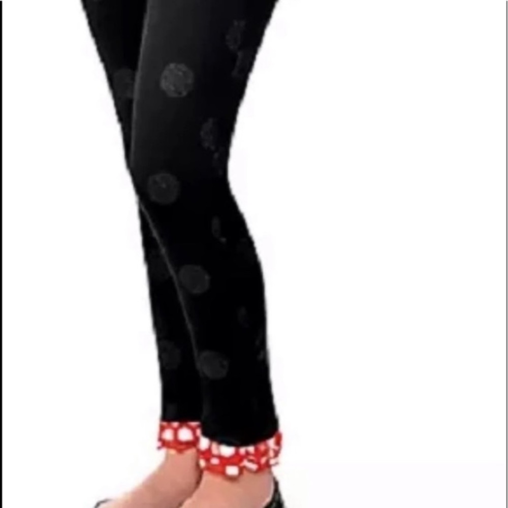 EUC Disney lg black leggings glitter polka dots